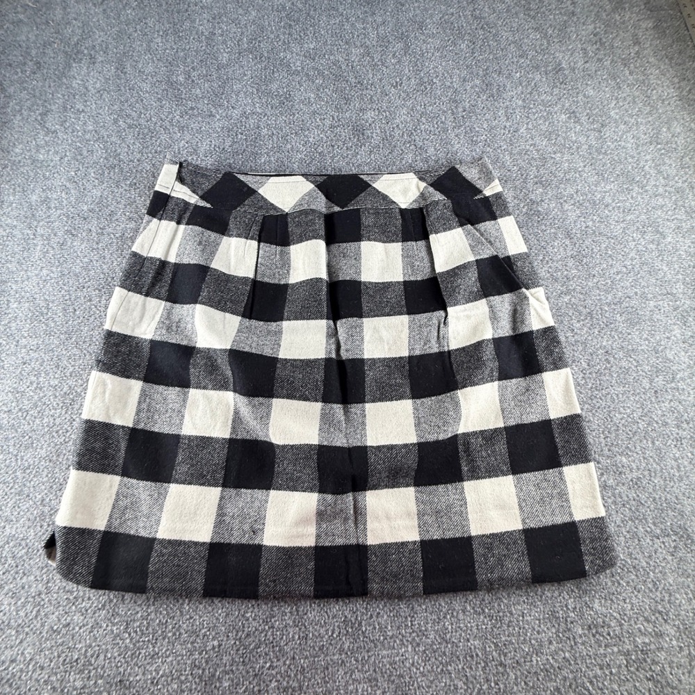 Talbots Black White Buffalo Plaid Pleated A-Line Mini Skirt Pockets Size 16 NEW